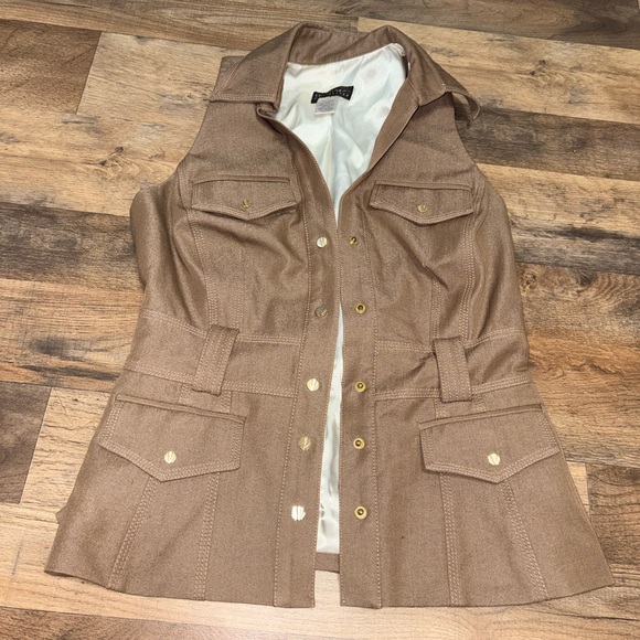 Cache Camel Utility Vest XS Gold Button Safari Style Jacket - Picture 2 of 8